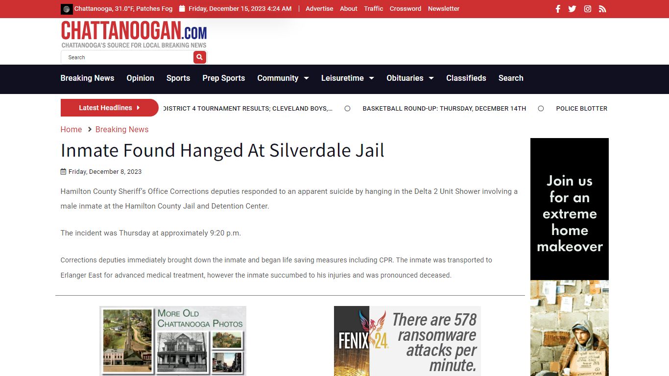 Inmate Found Hanged At Silverdale Jail - Chattanoogan.com